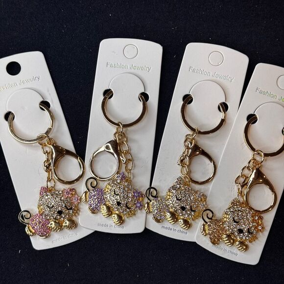 Mint BAG CHARM Sparkly Sleeping Kitty Cat Keychain/Purse Charm Clear - Picture 6 of 15